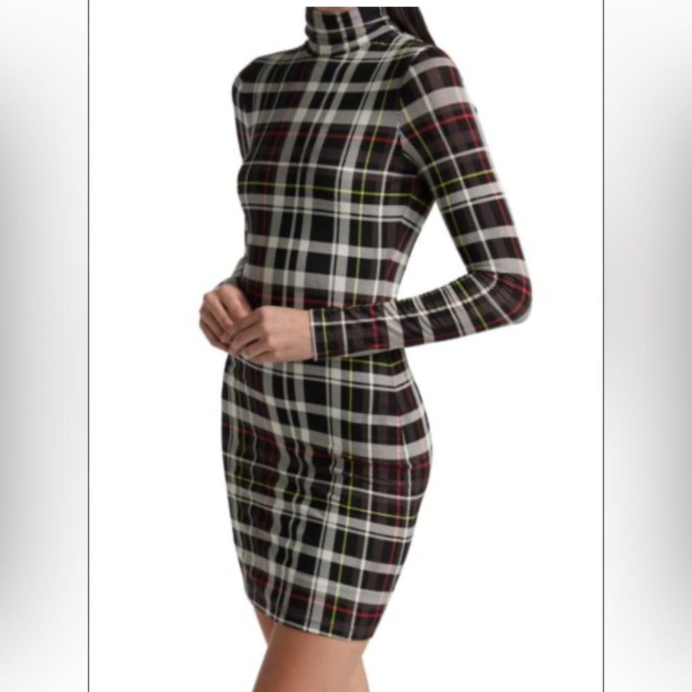 Alice + Olivia Delora Turtleneck Mini Dress in Freedom Plaid Black New Size‎ 10 - Picture 2 of 15